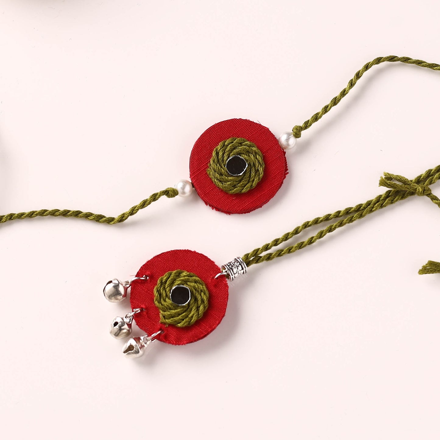 Handmade Thread & Mirror Work Fabart Rakhi with Lumba Set 28