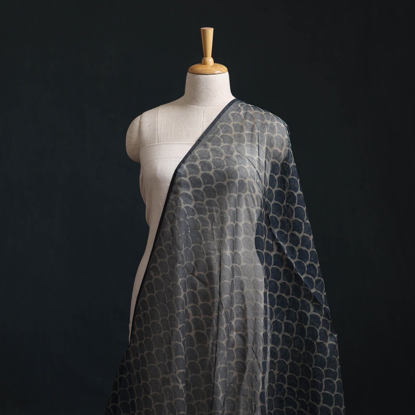 Blue - Bagru Indigo Hand Block Print Kota Doria Natural Dyed Cotton Fabric 14