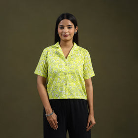Buy Lime Green Sanganeri Block Print Cotton Crop Top