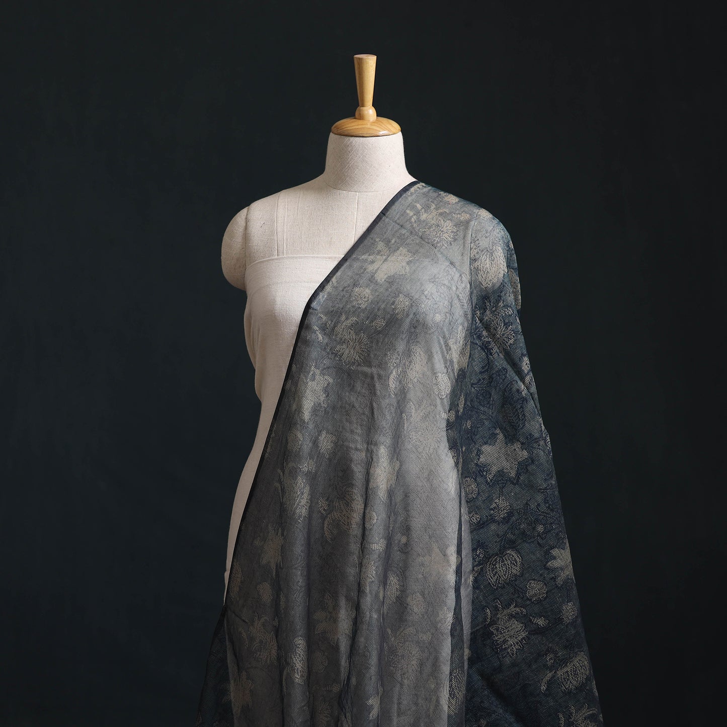 Blue - Bagru Indigo Hand Block Print Kota Doria Natural Dyed Cotton Fabric 15