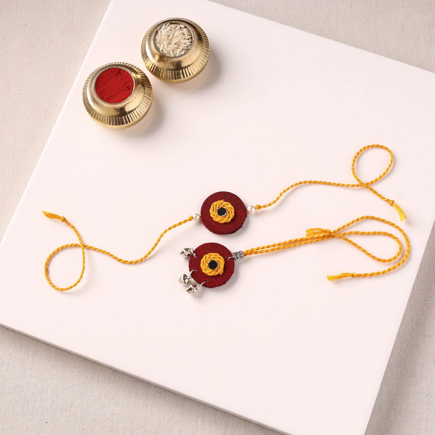 Handmade Thread & Mirror Work Fabart Rakhi with Lumba Set 29