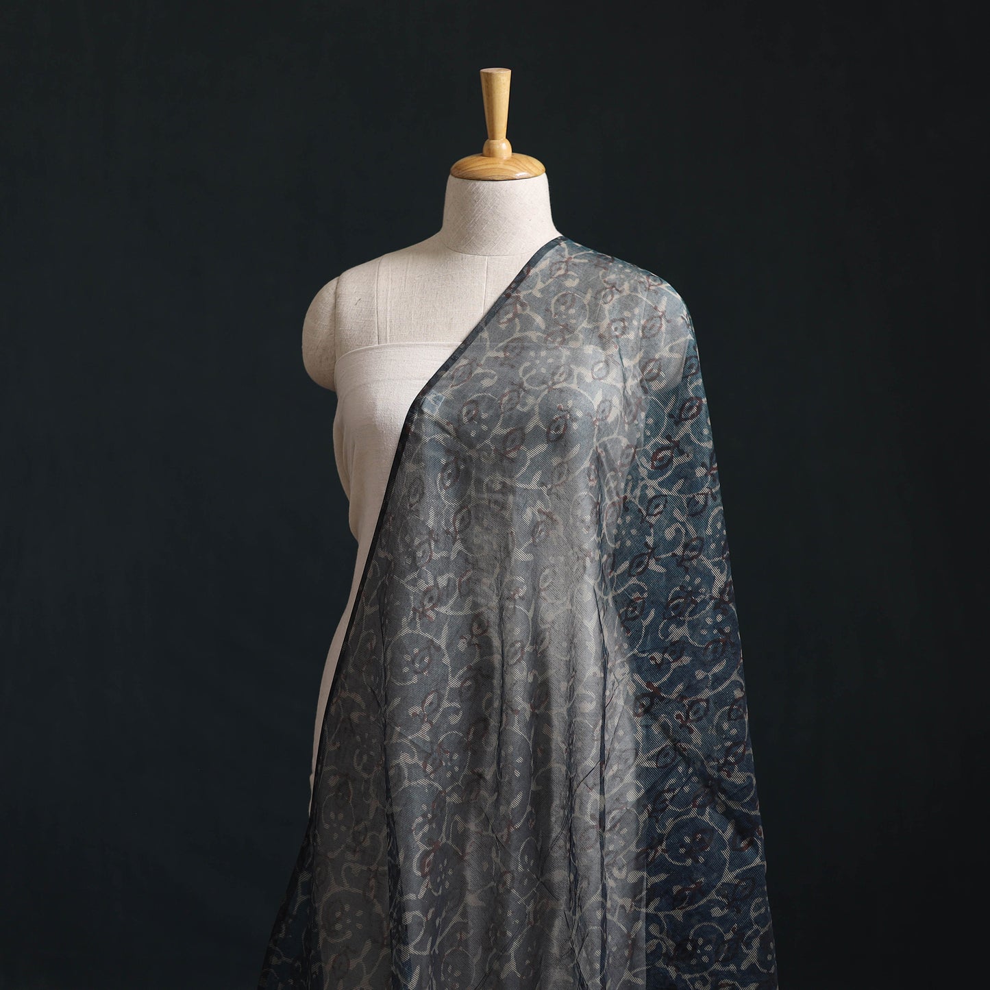 Blue - Bagru Indigo Hand Block Print Kota Doria Natural Dyed Cotton Fabric 19