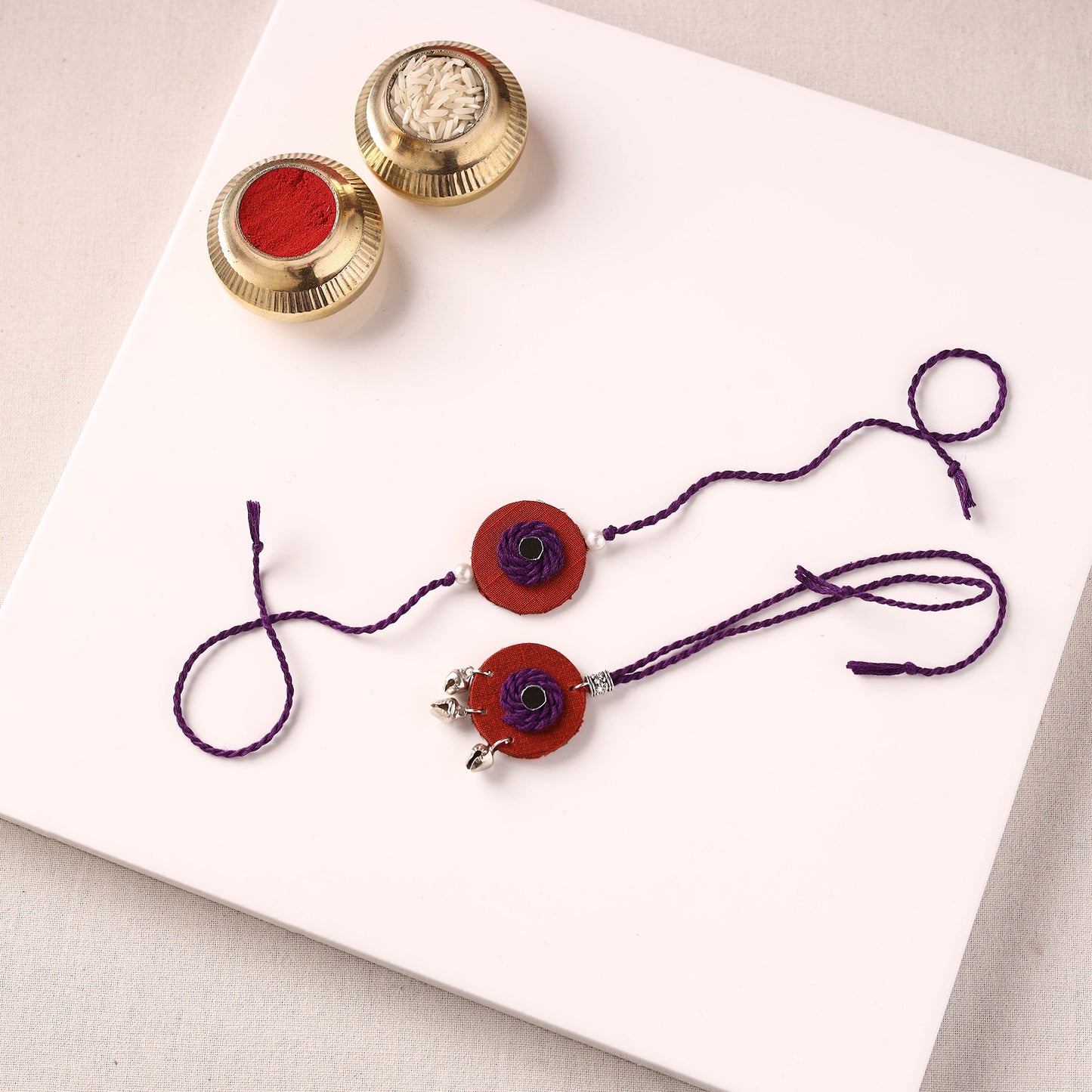 Handmade Thread & Mirror Work Fabart Rakhi with Lumba Set 31