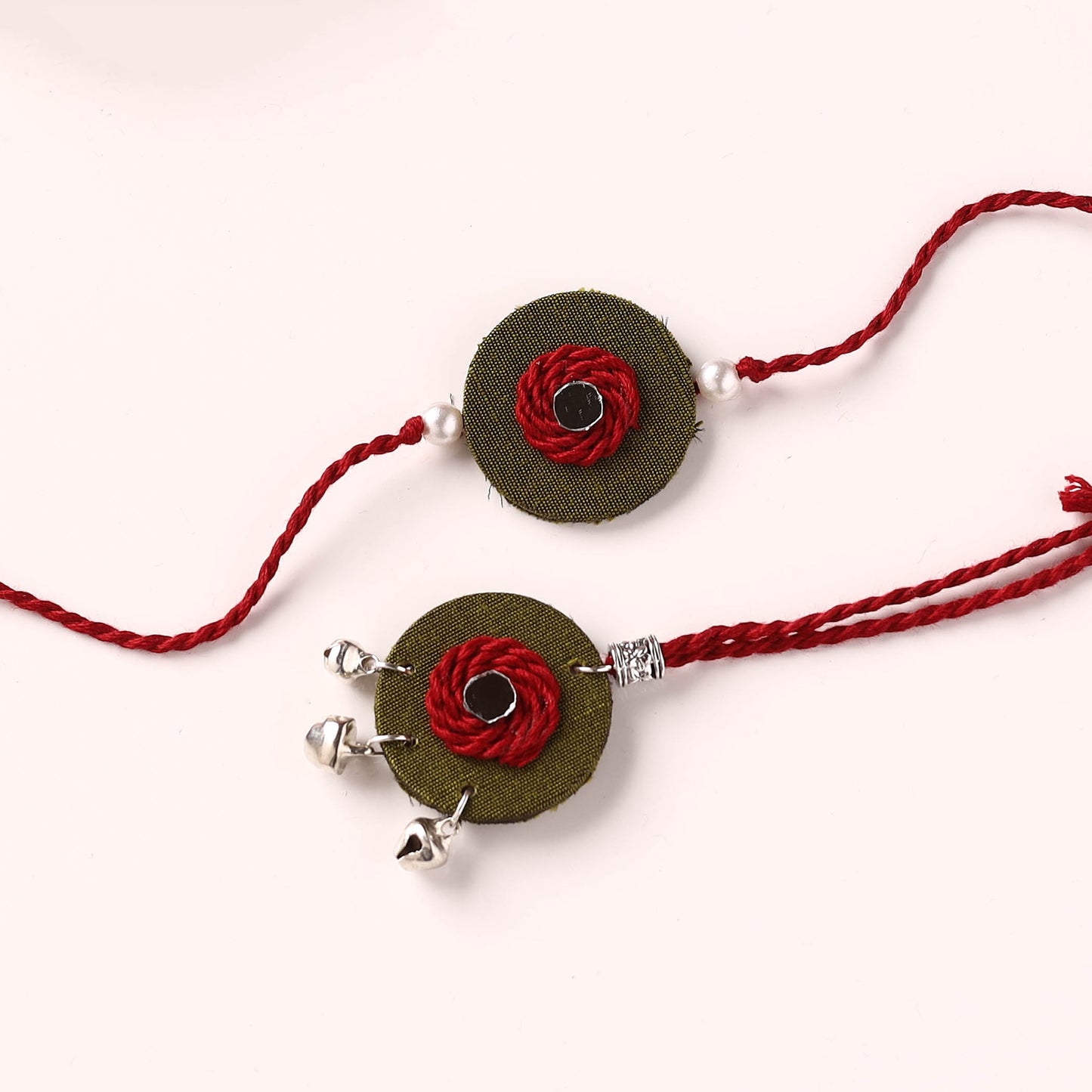 Handmade Thread & Mirror Work Fabart Rakhi with Lumba Set 32