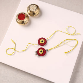 Handmade Thread & Mirror Work Fabart Rakhi with Lumba Set 33