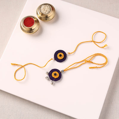 Handmade Thread & Mirror Work Fabart Rakhi with Lumba Set 34