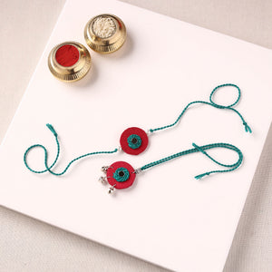 Handmade Thread & Mirror Work Fabart Rakhi & Lumba Set with Potli 35