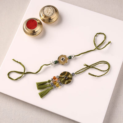 Handmade GS Beads & Kundan Work Fabart Rakhi with Lumba Set 37