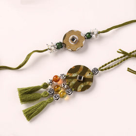 Handmade GS Beads & Kundan Work Fabart Rakhi with Lumba Set 37