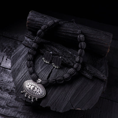 Handmade Fabart Beads Gs Pendant Necklace with Earrings Set 01