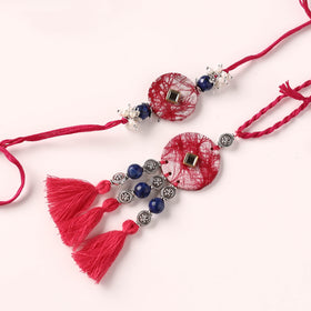 Handmade GS Beads & Kundan Work Fabart Rakhi with Lumba Set 39