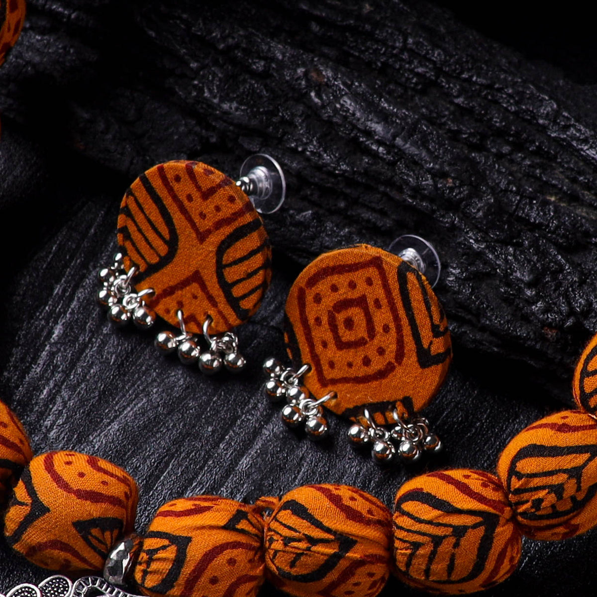 Orange - handmade fabart beads gs pendant necklace