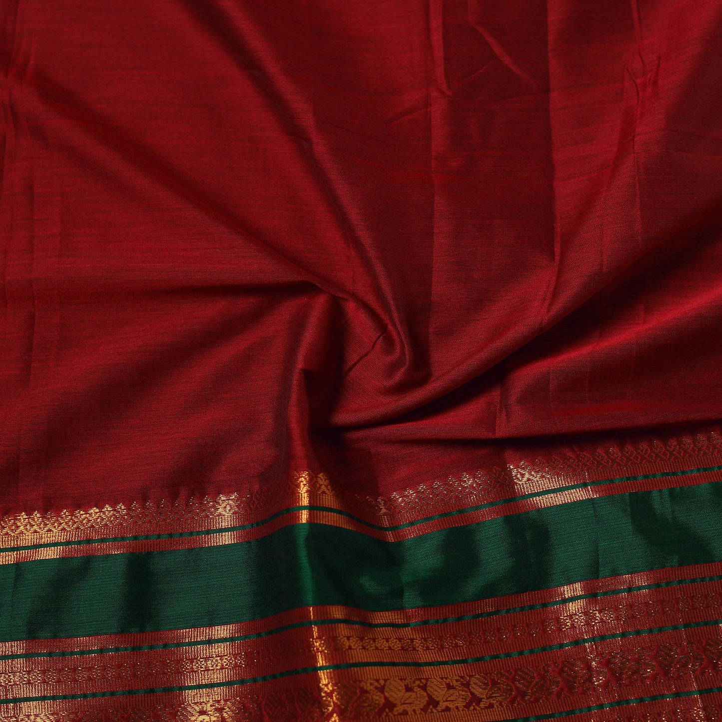 Red - Dharwad Cotton Fabric with Border 01