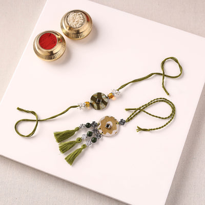 Handmade GS Beads & Kundan Work Fabart Rakhi with Lumba Set 42