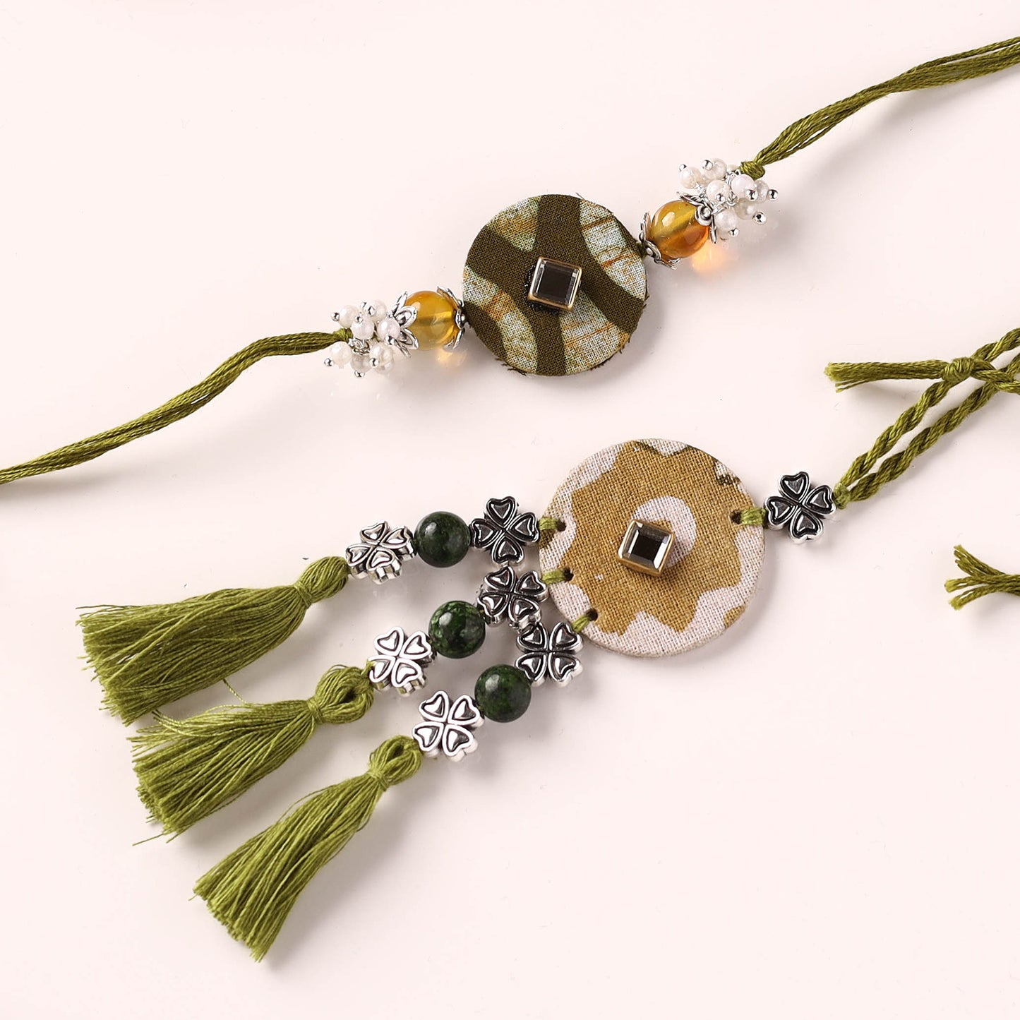 Handmade GS Beads & Kundan Work Fabart Rakhi with Lumba Set 42
