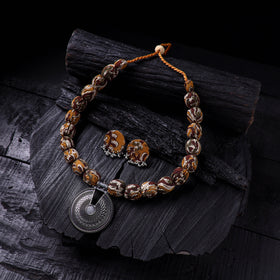 Handmade Fabart Beads Gs Pendant Necklace with Earrings Set 04