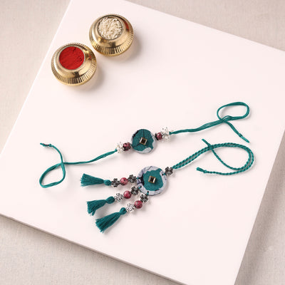 Handmade GS Beads & Kundan Work Fabart Rakhi with Lumba Set 43