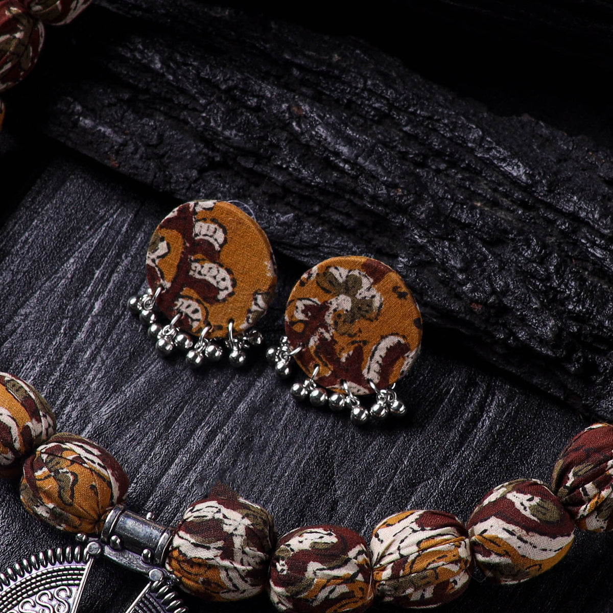 Handmade Fabart Beads Gs Pendant Necklace with Earrings Set 04