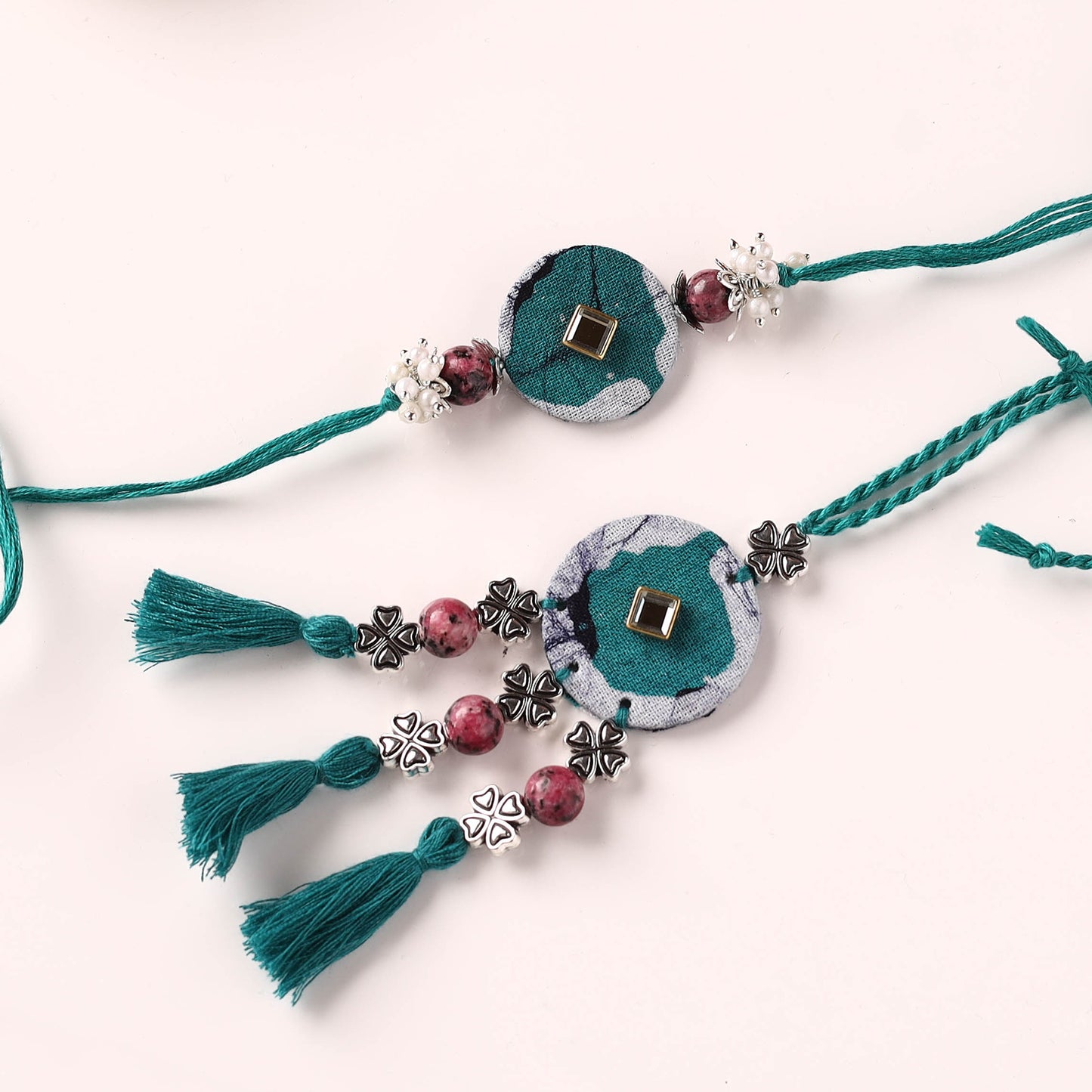 Handmade GS Beads & Kundan Work Fabart Rakhi with Lumba Set 43
