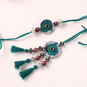 Handmade GS Beads & Kundan Work Fabart Rakhi with Lumba Set 43