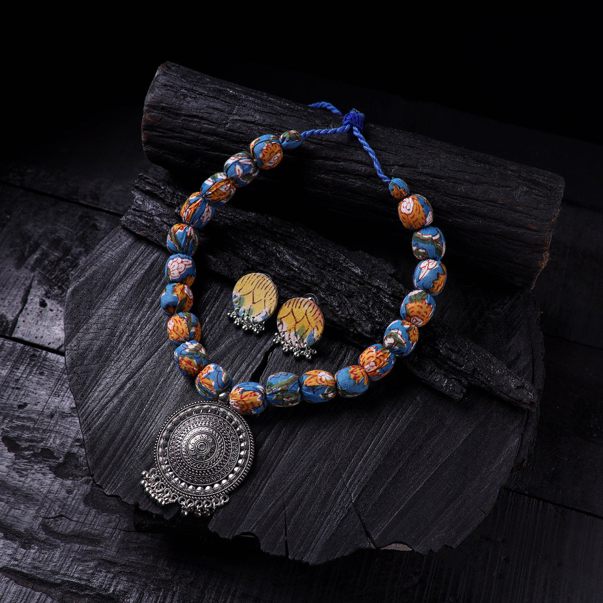 Handmade Fabart Beads Gs Pendant Necklace with Earrings Set 05