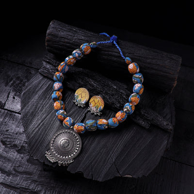 Handmade Fabart Beads Gs Pendant Necklace with Earrings Set 05