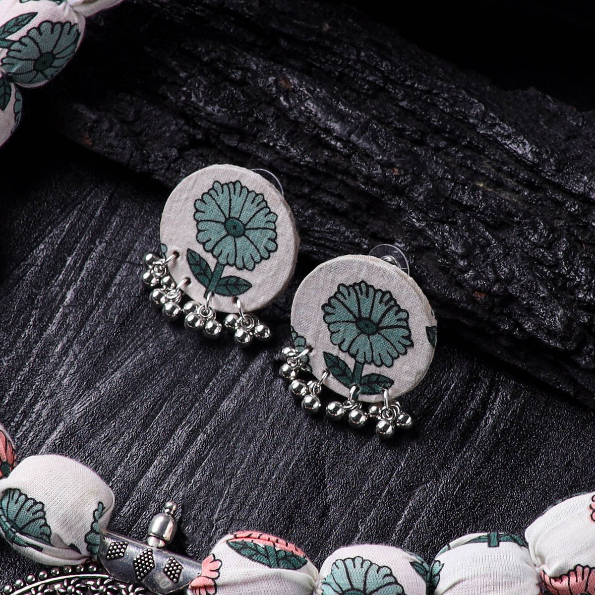 Handmade Fabart Beads Gs Pendant Necklace with Earrings Set 06