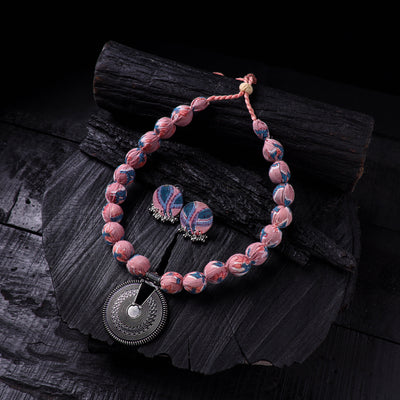 Handmade Fabart Beads Gs Pendant Necklace with Earrings Set 07