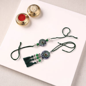 Handmade GS Beads & Kundan Work Fabart Rakhi & Lumba Set with Potli 46