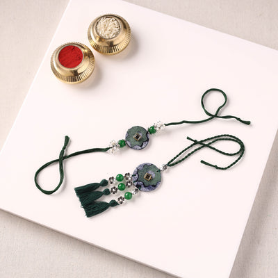 Handmade GS Beads & Kundan Work Fabart Rakhi with Lumba Set 46