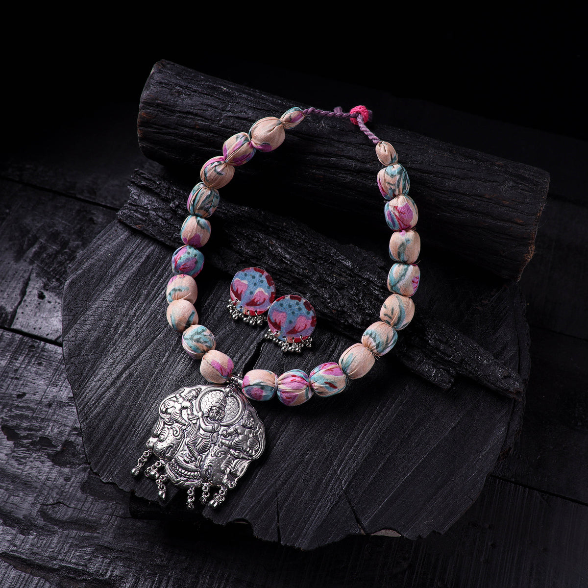 Handmade Fabart Beads Gs Pendant Necklace with Earrings Set 08