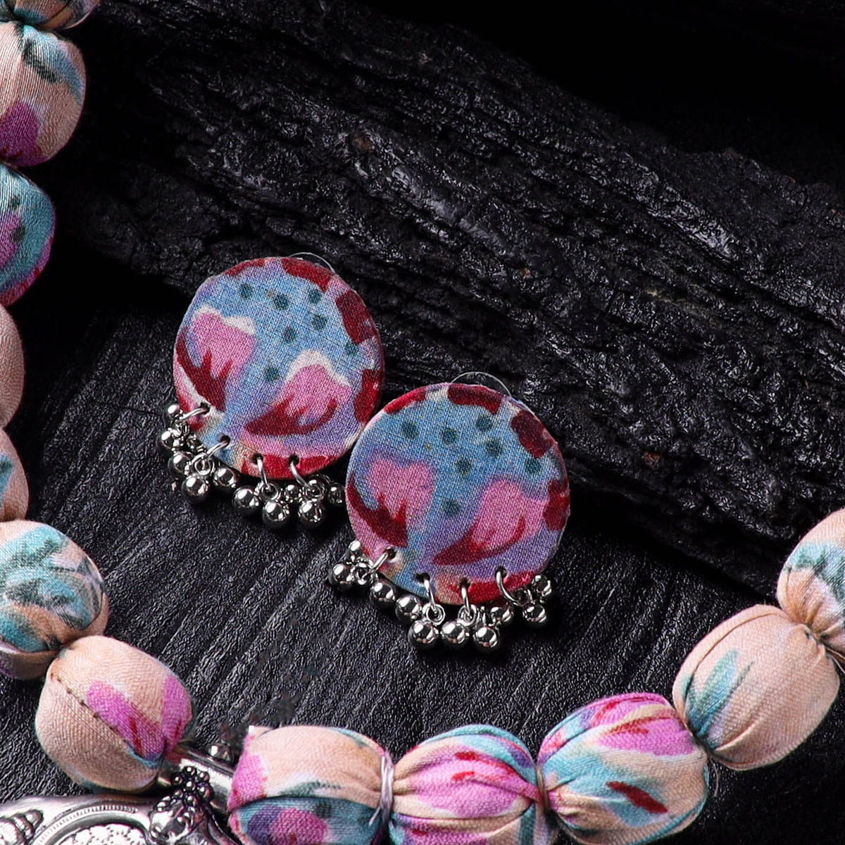 Handmade Fabart Beads Gs Pendant Necklace with Earrings Set 08