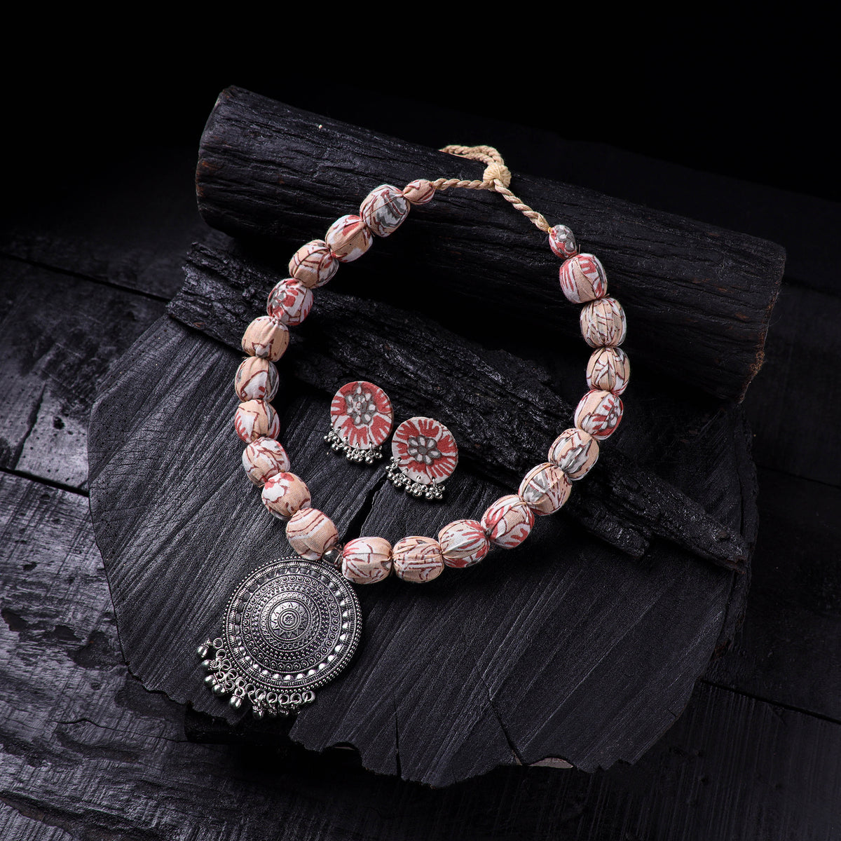 Handmade Fabart Beads Gs Pendant Necklace with Earrings Set 09