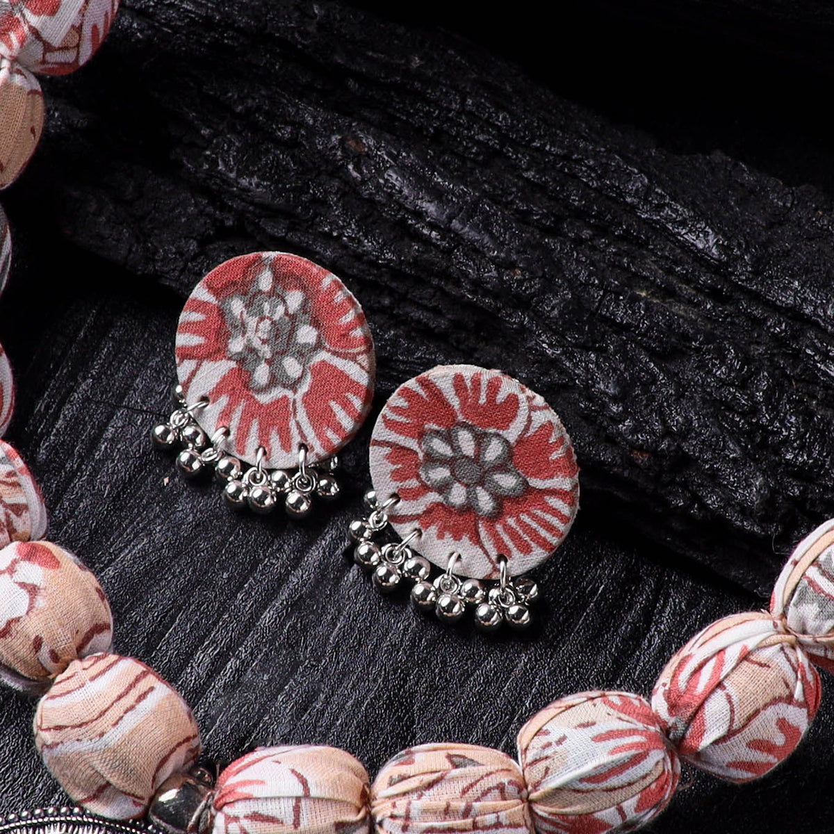 Handmade Fabart Beads Gs Pendant Necklace with Earrings Set 09