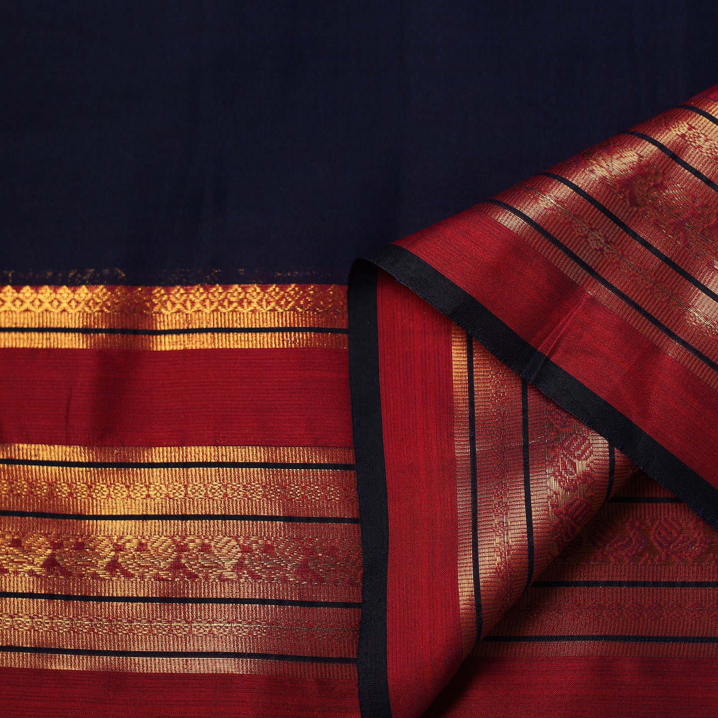 Blue - Dharwad Cotton Fabric with Border 08