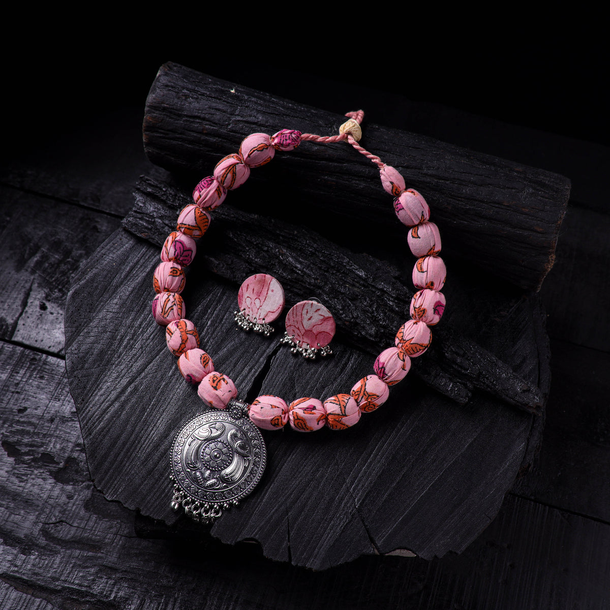 Handmade Fabart Beads Gs Pendant Necklace with Earrings Set 10