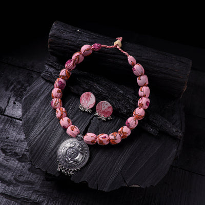 Handmade Fabart Beads Gs Pendant Necklace with Earrings Set 10