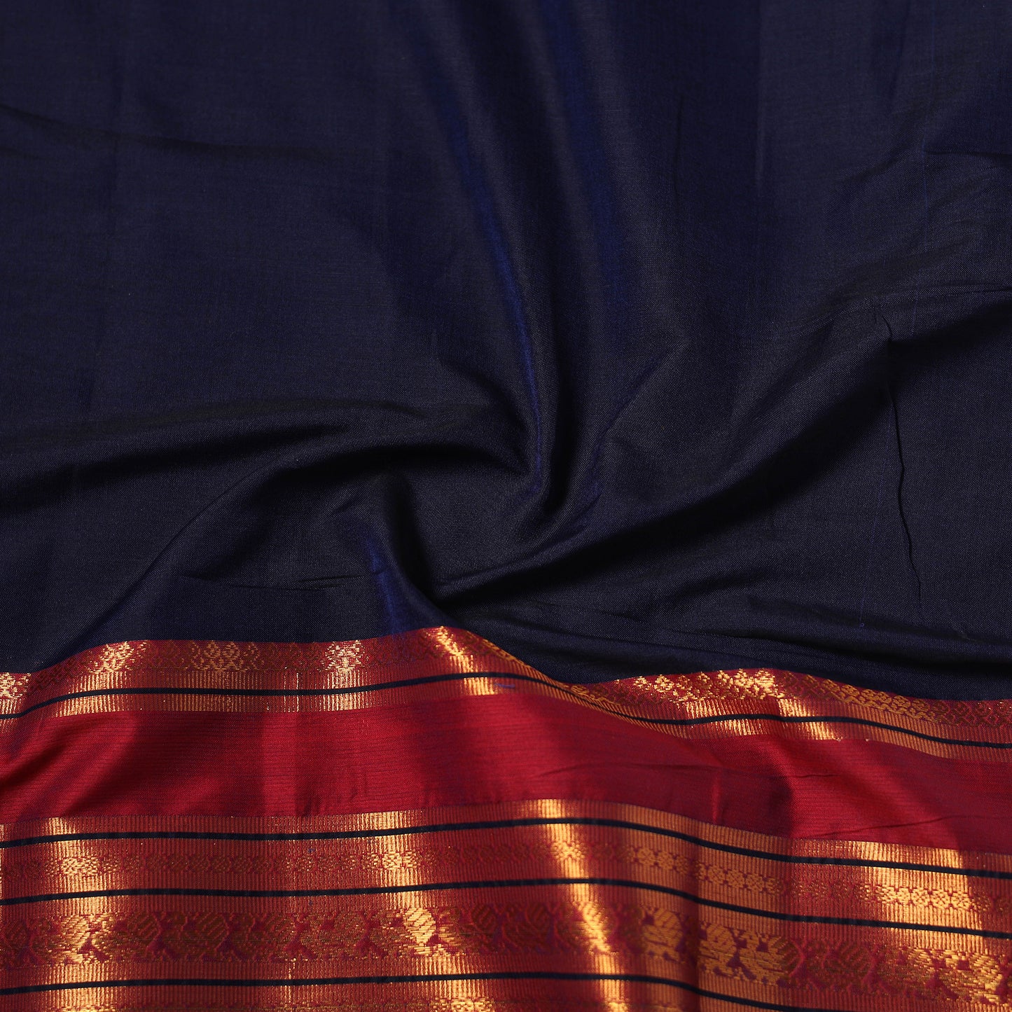 Blue - Dharwad Cotton Fabric with Border 08