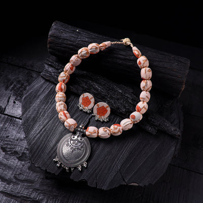 Handmade Fabart Beads Gs Pendant Necklace with Earrings Set 11