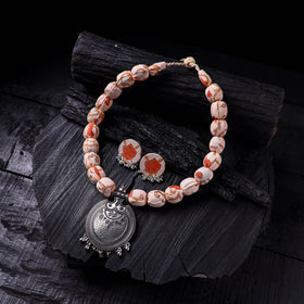 Handmade Fabart Beads Gs Pendant Necklace with Earrings Set 11