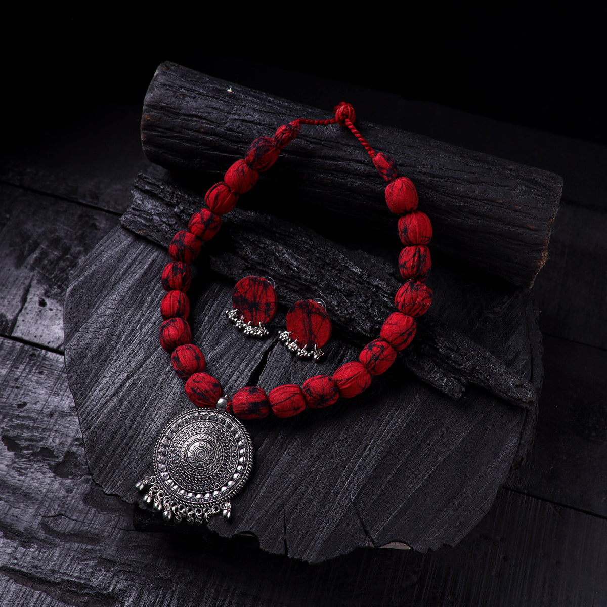 Handmade Fabart Beads Gs Pendant Necklace with Earrings Set 12
