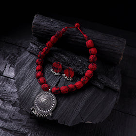 Handmade Fabart Beads Gs Pendant Necklace with Earrings Set 12