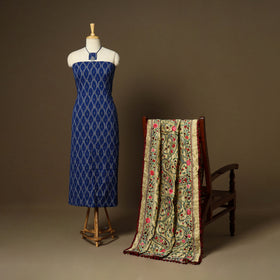 Blue - 2pc cotton unstitched pochampally ikat dress