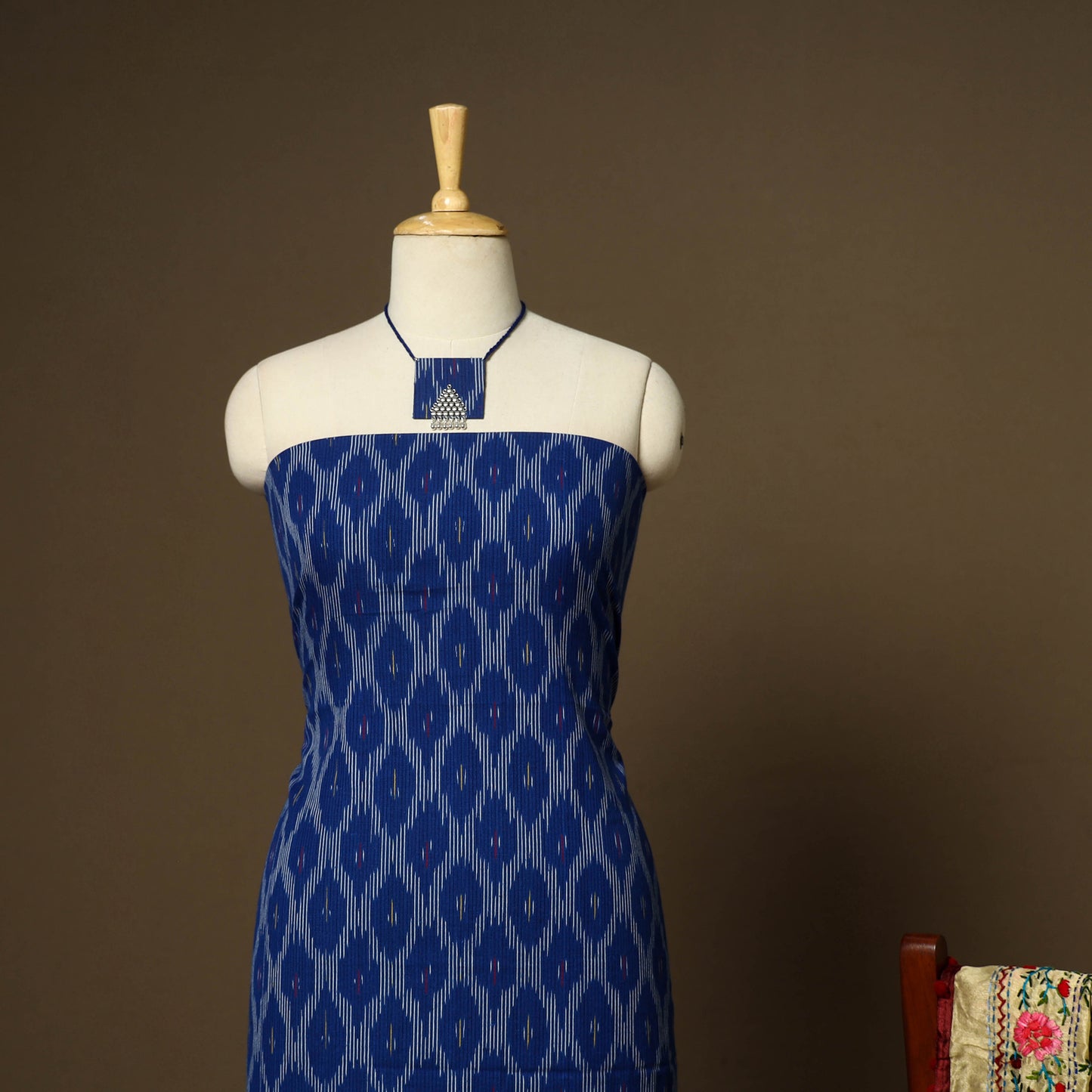 Blue - 2pc cotton unstitched pochampally ikat dress