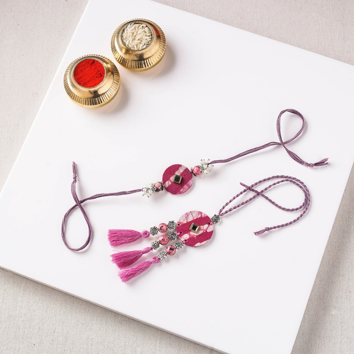 Handmade GS Beads & Kundan Work Fabart Rakhi with Lumba Set 47