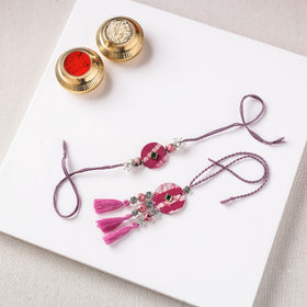Handmade GS Beads & Kundan Work Fabart Rakhi with Lumba Set 47