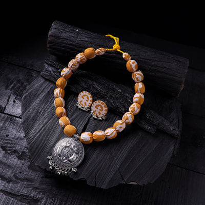 Handmade Fabart Beads Gs Pendant Necklace with Earrings Set 13