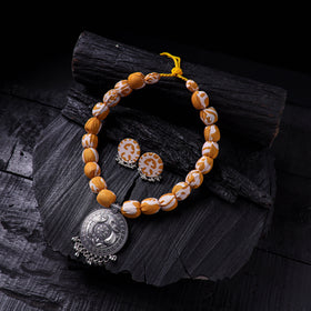 Handmade Fabart Beads Gs Pendant Necklace with Earrings Set 13