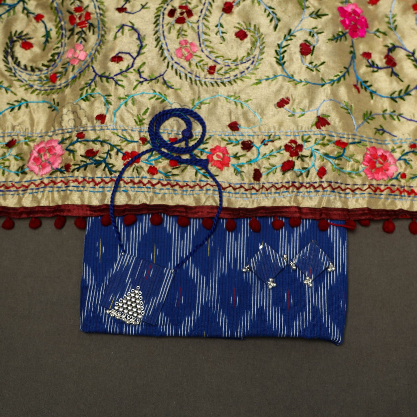 Blue - 2pc cotton unstitched pochampally ikat dress