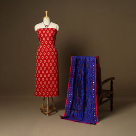Red - 2pc mercerised cotton unstitched pochampally ikat